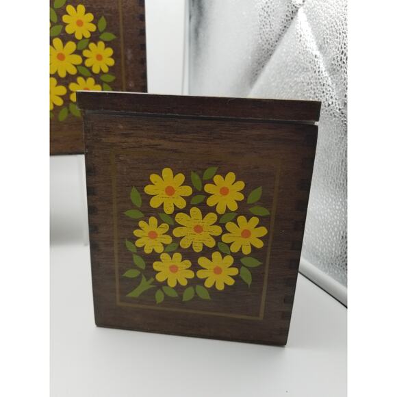 Imperial Hand Carved HardWood Canisters Yellow Flowers Japan Vintage Set nesting - Picture 3 of 16